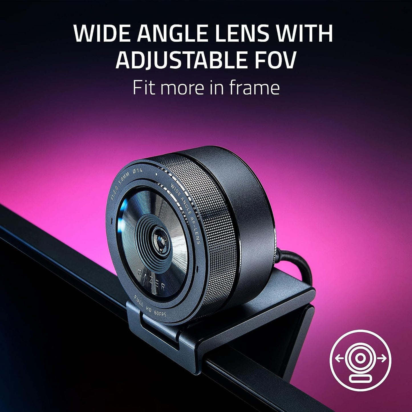 Razer Kiyo Pro Webcam for Streaming, Gaming, Video Calls: Full HD 1080P 60FPS - Adaptive Light Sensor - HDR Enabled - Wide Angle Lens with Adjustable FOV - Works with OBS, Xsplit, Twitch, Zoom, Teams
