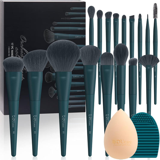 19Pcs Makeup Brush Set | with Cleaning Mat Makeup Sponge 17Pcs Makeup Brushes for Foundation,Powder, Contour, Bronzer, Concealer, Eyeshadow