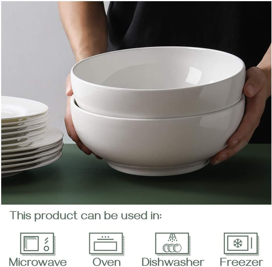 Serving Bowls, 90 OZ(9.5") Large Salad Bowls for Entertaining, Side Dishes, Pho, Pasta, Centerpiece Bowls for Dinner Parties, Kitchen Decor, Microwave & Dishwasher Safe, White