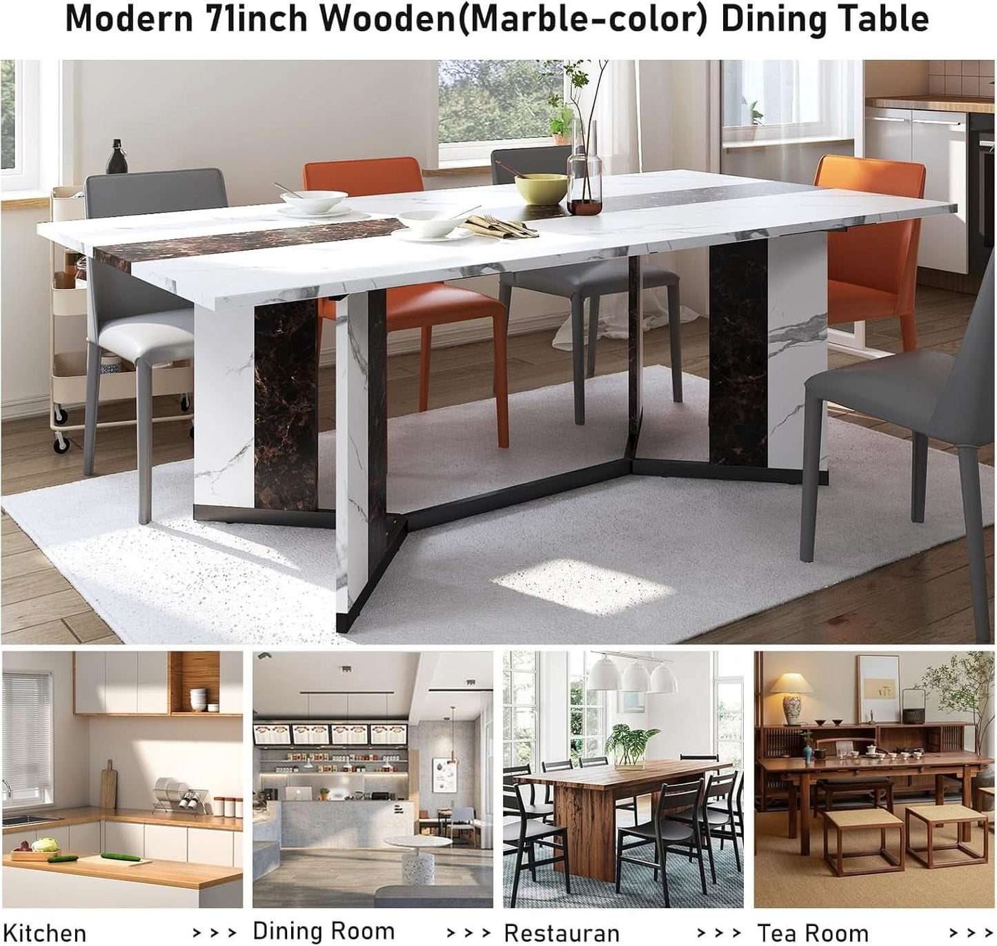 71 Inch Marble Top Dining Table For Home Kitchen Modern