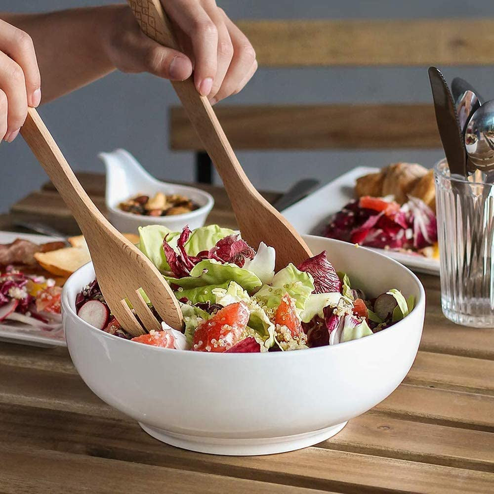 Serving Bowls, 90 OZ(9.5") Large Salad Bowls for Entertaining, Side Dishes, Pho, Pasta, Centerpiece Bowls for Dinner Parties, Kitchen Decor, Microwave & Dishwasher Safe, White